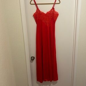 Beautiful Vintage Long Red Lace and Satin Nightgown
